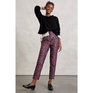 Anthropologie En Sasson Lilija Straight Jacquard Floral Trousers Sz XS